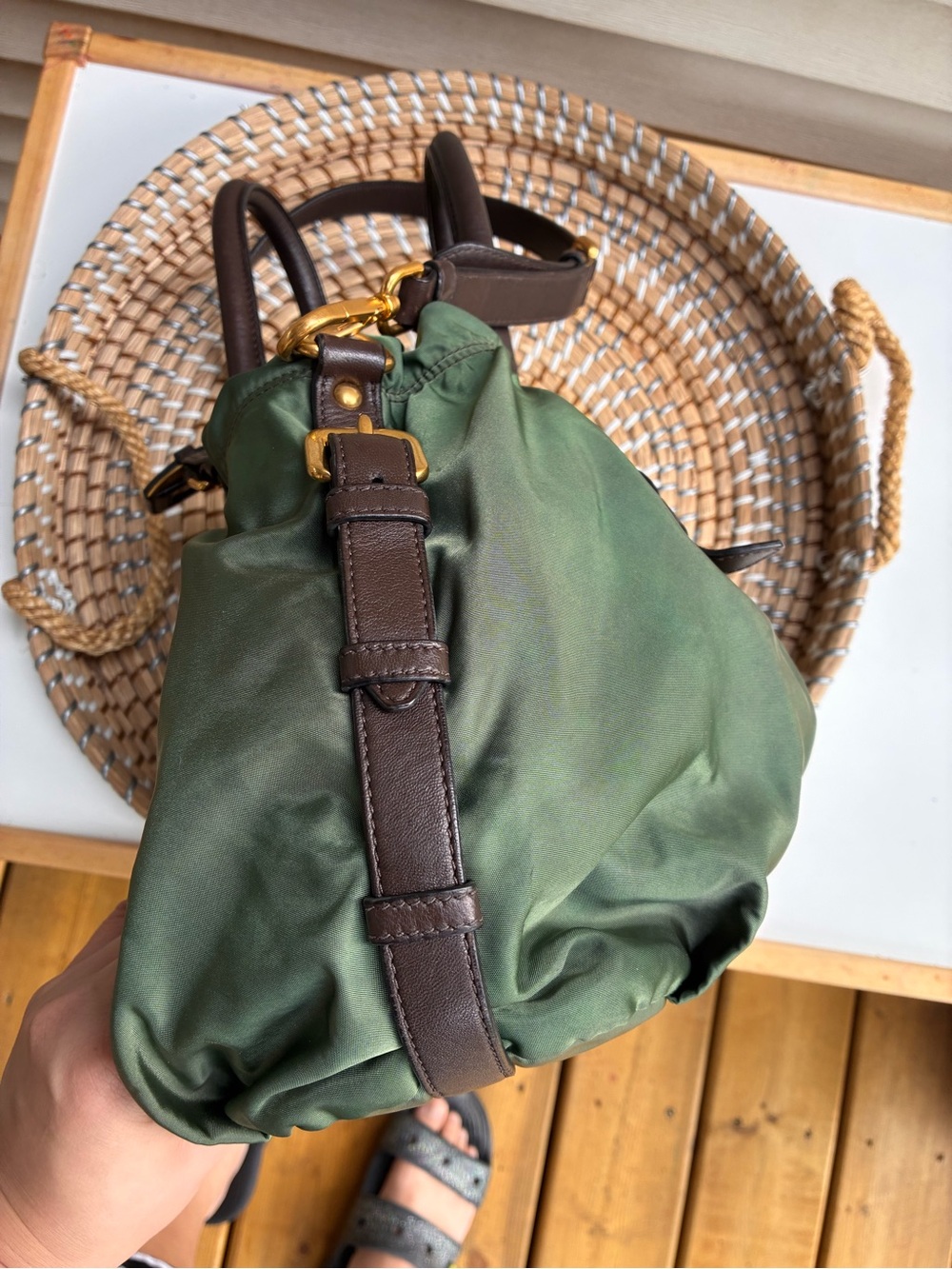 Prada Canapa Green Nylon Shoulder Bag 2 way ( authentic) - Picture 4 of 13